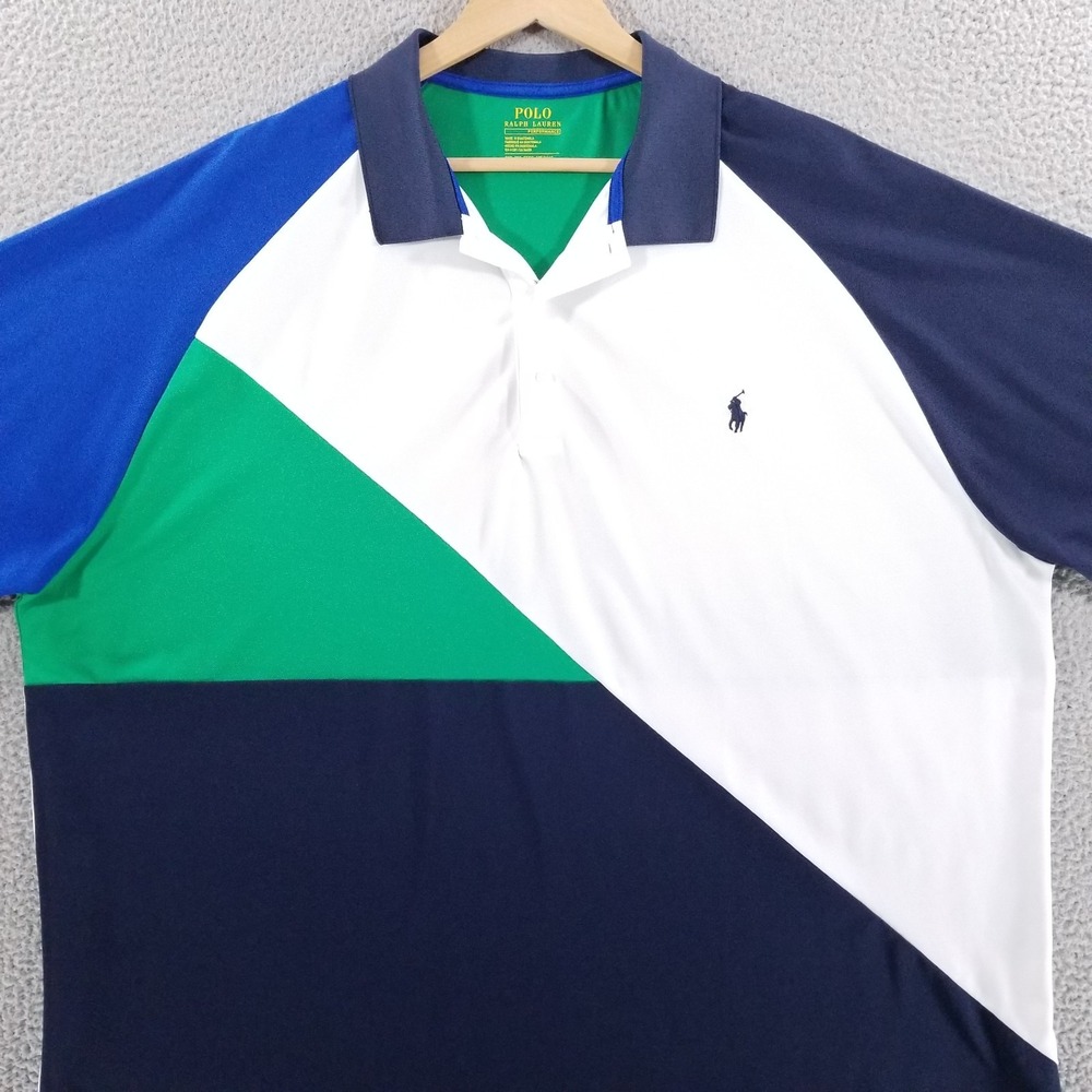 Polo Ralph Lauren Performance Polo Shirt Mens 3XB Navy Green White Colorblock
